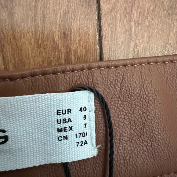 MNG Mango Sz 8 Faux Leather Pleather Pants Trousers Vegan Brown Straight - Picture 4 of 13
